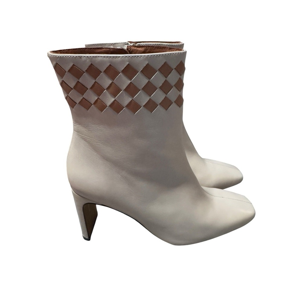 Angel Alacron Beige Leather Ankle Boots EU 39 Made in Spain Woven Detail Retro